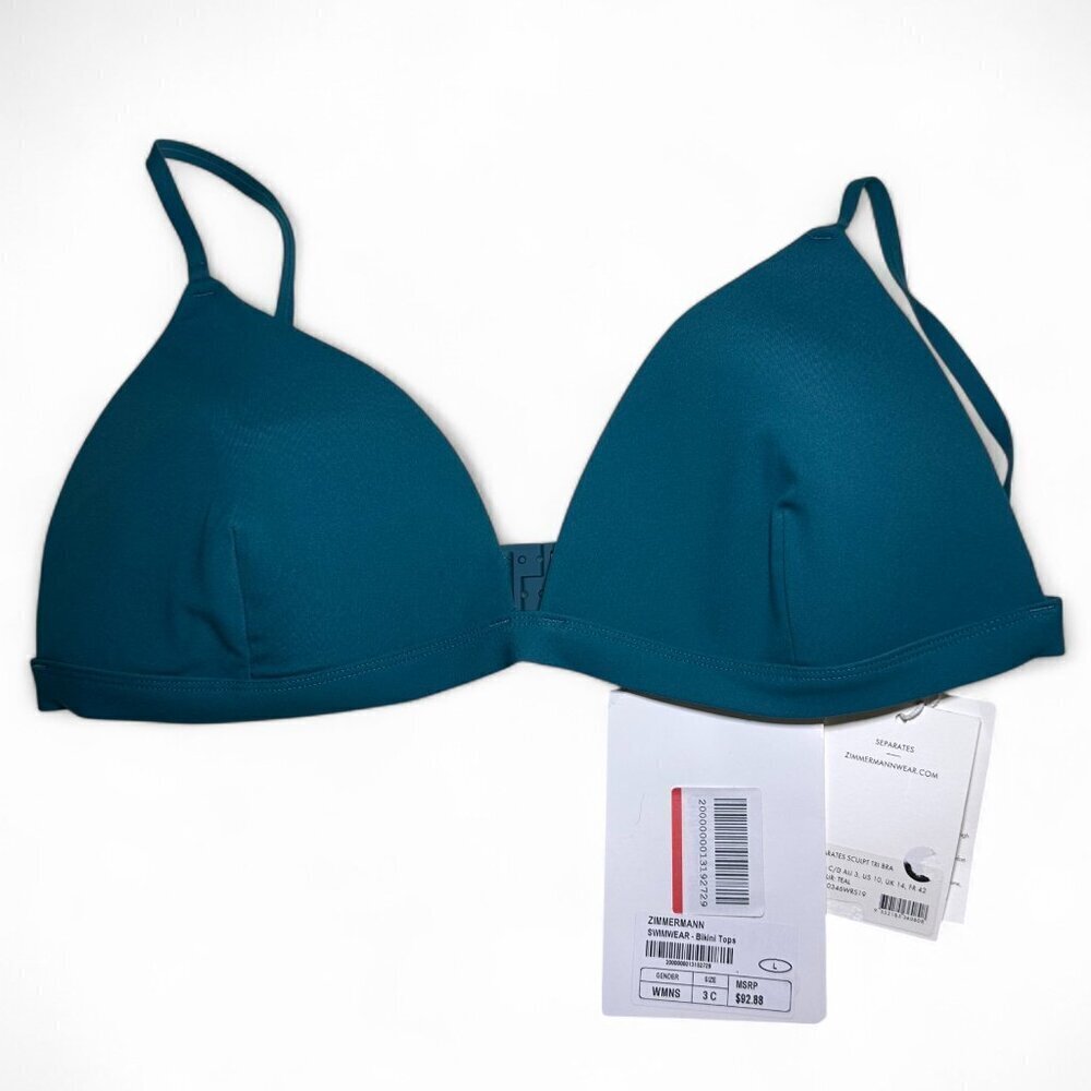Zimmermann Women's Teal Sculpt Triangle Bra Bikini Top Size C/D US 8-10 NWT